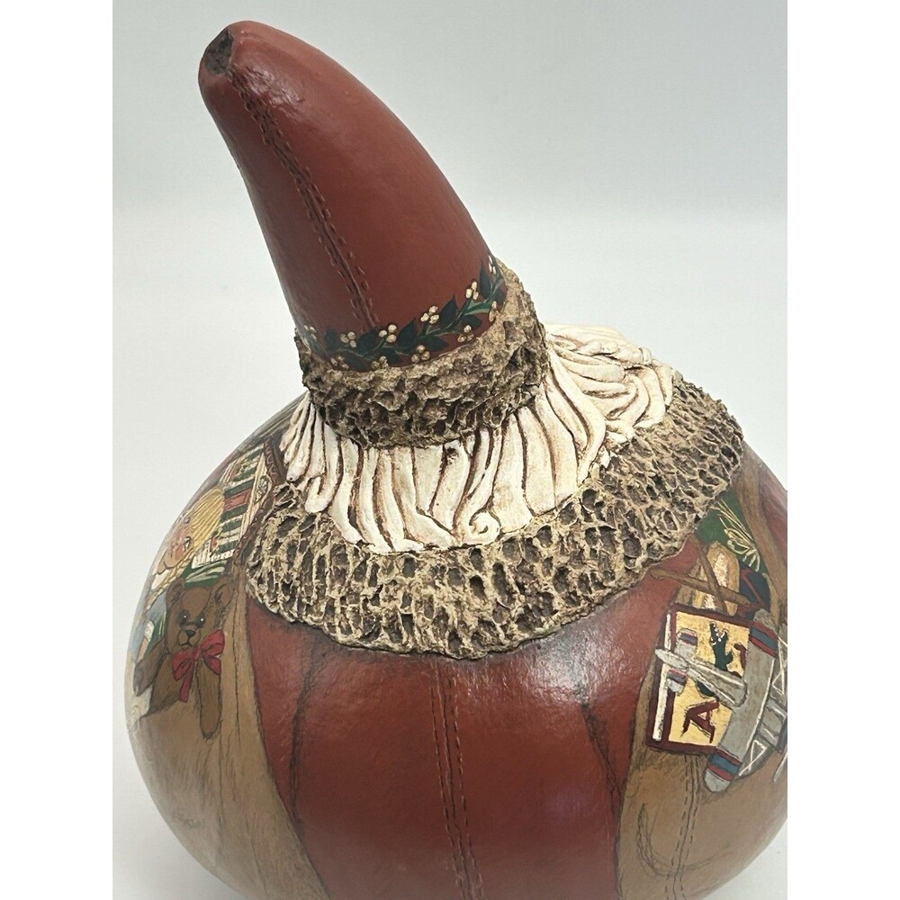 Santa Folk Art Painted Gourd Signed Sculpture G2Taylor 1999 #3 Christmas Decor - Picture 15 of 16